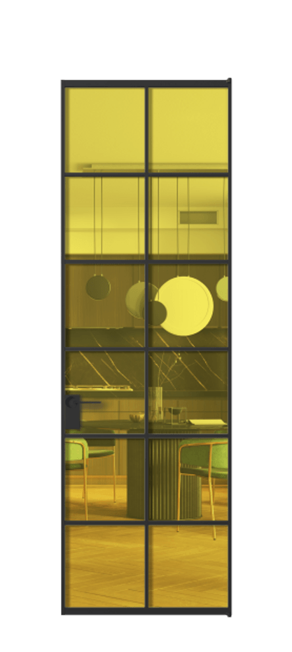 Алюминиевая дверь АЛПЛ040.05 Алюминий Черный Прозрачное жёлтое стекло, триплекс Цена 144470  | Volhovec