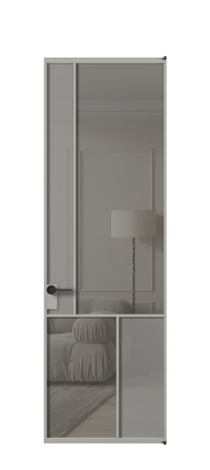 Межкомнатная дверь Mosaic АЛПЛ041.20 Алюминий нейтральный серый Сатинированное серое стекло, триплекс, 6 мм + Прозрачное серое стекло, триплекс Цена 165870 ₽ | Volhovec