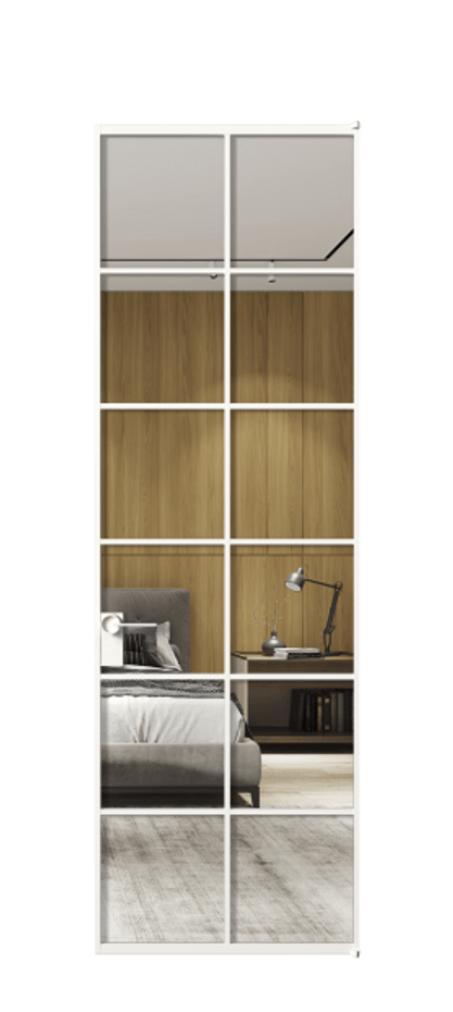 Алюминиевая дверь АЛПЛ040.05 Алюминий Белый Двустороннее зеркало, триплекс , триплекс 6 мм Цена 144470  | Volhovec