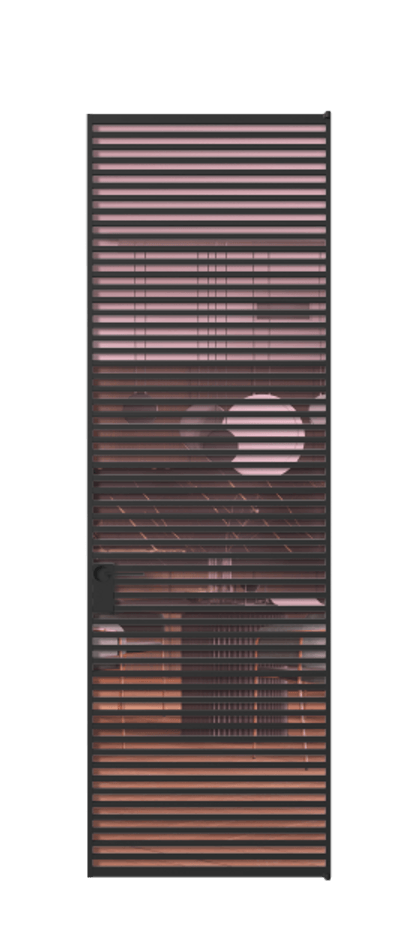 Алюминиевая дверь АЛПЛ040.07 Алюминий Черный Прозрачное розовое стекло, триплекс Цена 221770  | Volhovec