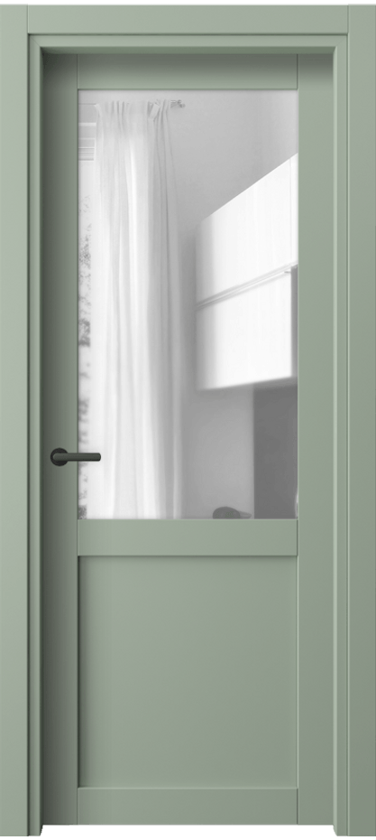 Межкомнатная дверь Neo// 2122 ПЭТ светло-оливковый Прозрачное стекло, триплекс Цена 30499 ₽ | Volhovec