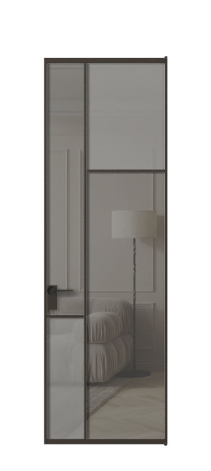 Межкомнатная дверь Mosaic АЛПЛ041.11 Алюминий антрацит Сатинированное серое стекло, триплекс, 6 мм + Прозрачное серое стекло, триплекс Цена 165870 ₽ | Volhovec