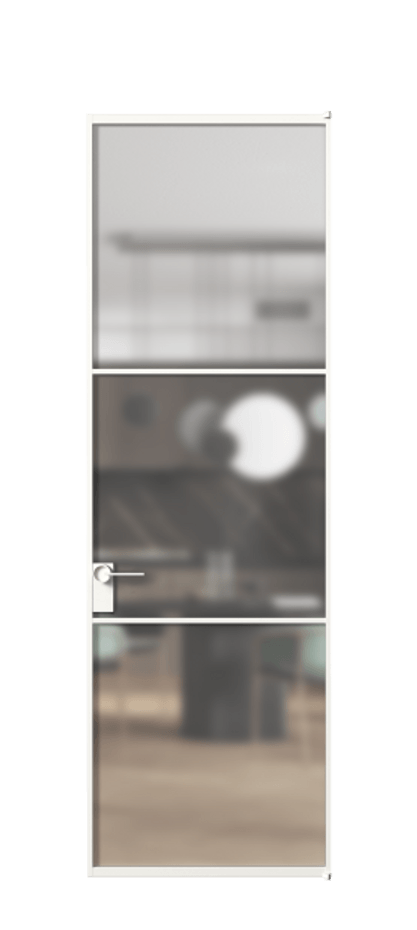 Алюминиевая дверь АЛПЛ040.03 Алюминий Белый Сатинированное стекло "Matelux Crystal Vision", калёное, матовое, каленое 6 мм Цена 146970  | Volhovec