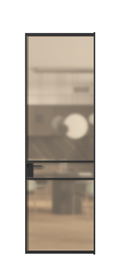 Алюминиевая дверь АЛПЛ040.02 Алюминий Черный Сатинированное оранжевое стекло, триплекс Цена 138970  | Volhovec