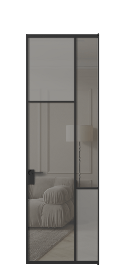 Межкомнатная дверь Mosaic АЛПЛ041.10 Алюминий Черный Сатинированное серое стекло, триплекс, 6 мм + Прозрачное серое стекло, триплекс Цена 160070 ₽ | Volhovec