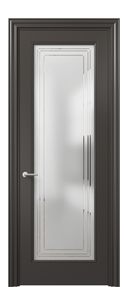 Межкомнатная дверь Mascot 8400 Матовый антрацит Сатинированное стекло с гравировкой "Грани", триплекс Цена 82499 ₽ | Volhovec