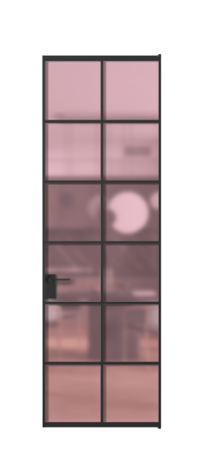 Алюминиевая дверь АЛПЛ040.05 Алюминий Черный Сатинированное розовое стекло, триплекс Цена 144470  | Volhovec