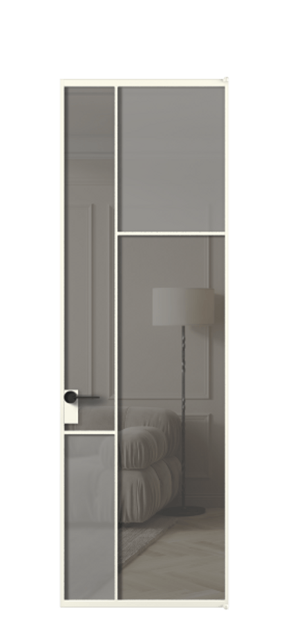 Межкомнатная дверь Mosaic АЛПЛ041.11 Алюминий жемчужный Сатинированное серое стекло, триплекс, 6 мм + Прозрачное серое стекло, триплекс Цена 165870 ₽ | Volhovec