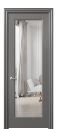 Дверь межкомнатная 8400 МКЛС Двустороннее зеркало с гравировкой. Цвет Матовый классический серый. Материал Гладкая эмаль. Коллекция Mascot. Картинка.